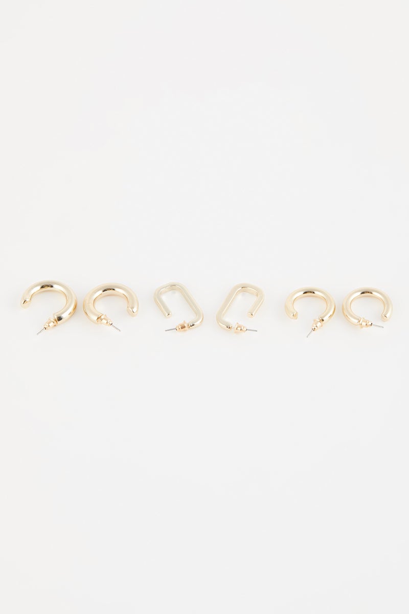 DeFacto Gold Woman Woman 3 Piece Gold Hoop Earrings Casual - Image 3